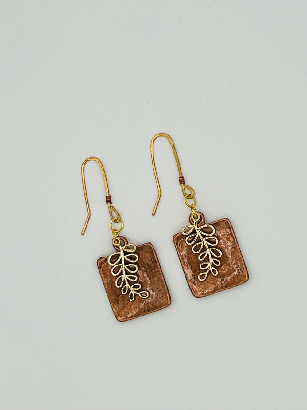 Mixed Metal Copper & Gold Leaf Dangle Earrings - Picture 1 of 4